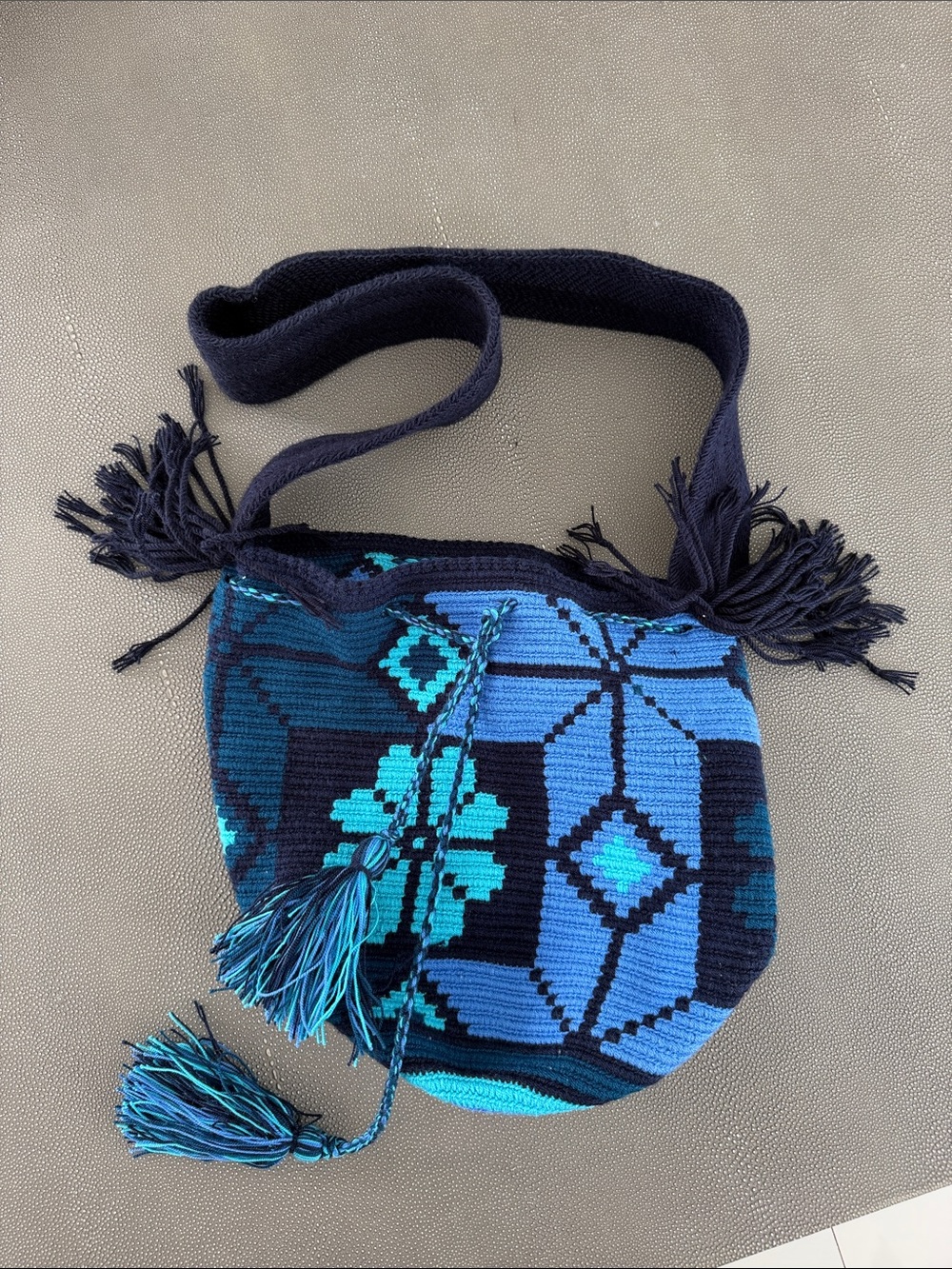 Large Wayuu Mochila Bag Handmade
Blue Geometric Bucket Crossbody Bag
